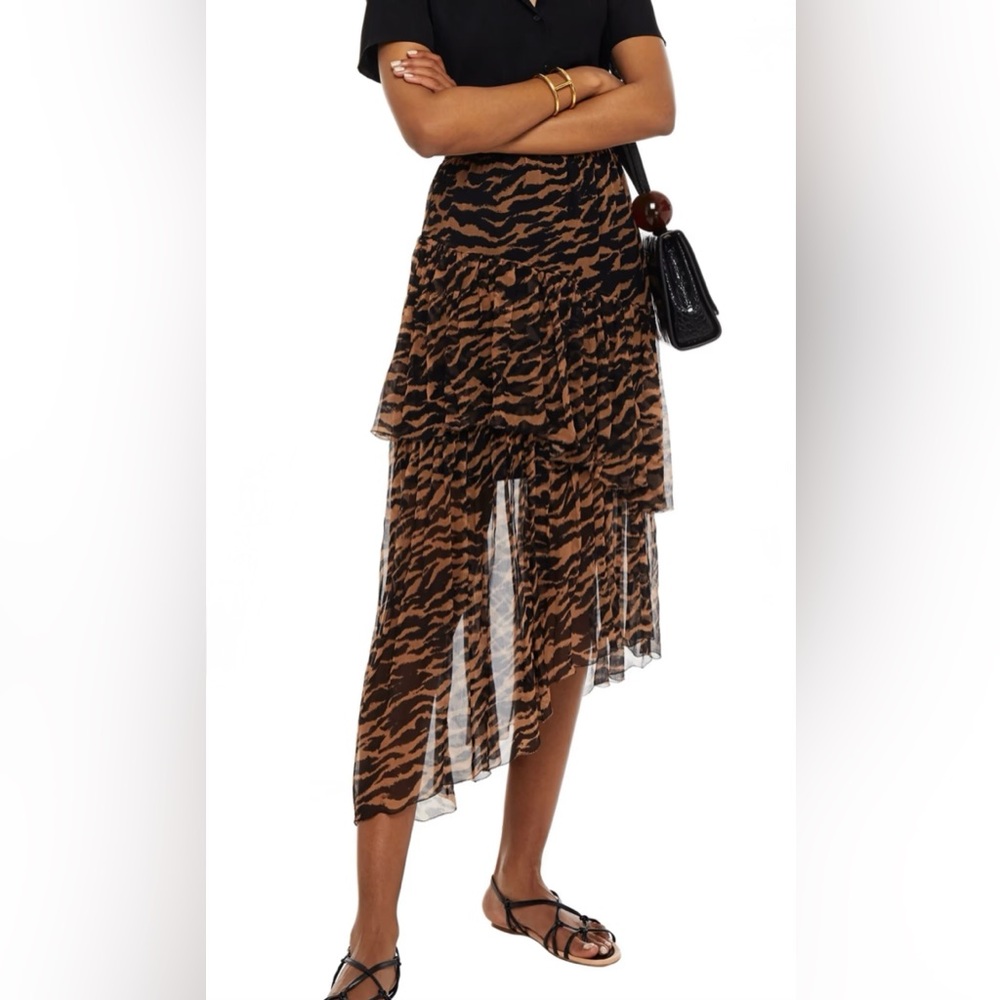 Zimmermann - WAVELENGTH TIERED TIGER-PRINT SILK MIDI SKIRT - Size 0 Extra Small